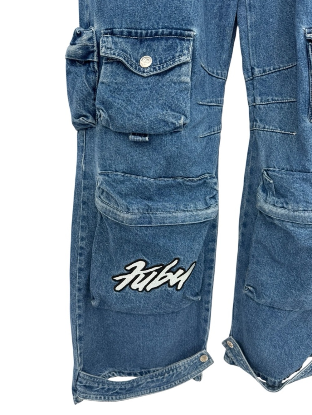 FUBU Forever 21 Cargo Multi Pocket Vintage Y2K Skater Oversized Jeans M - Picture 3 of 8